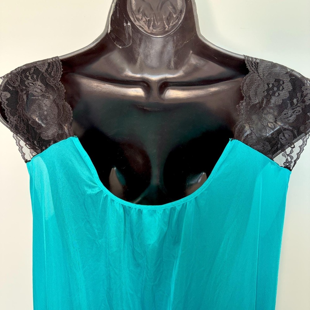 Vintage Nightgown Lace Trim Sleeveless Maxi Teal Blue Large - Picture 7 of 9
